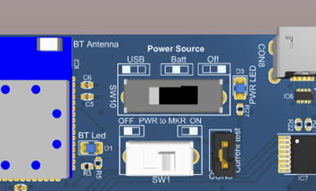 Power source selection switch on EmStat4M Development board