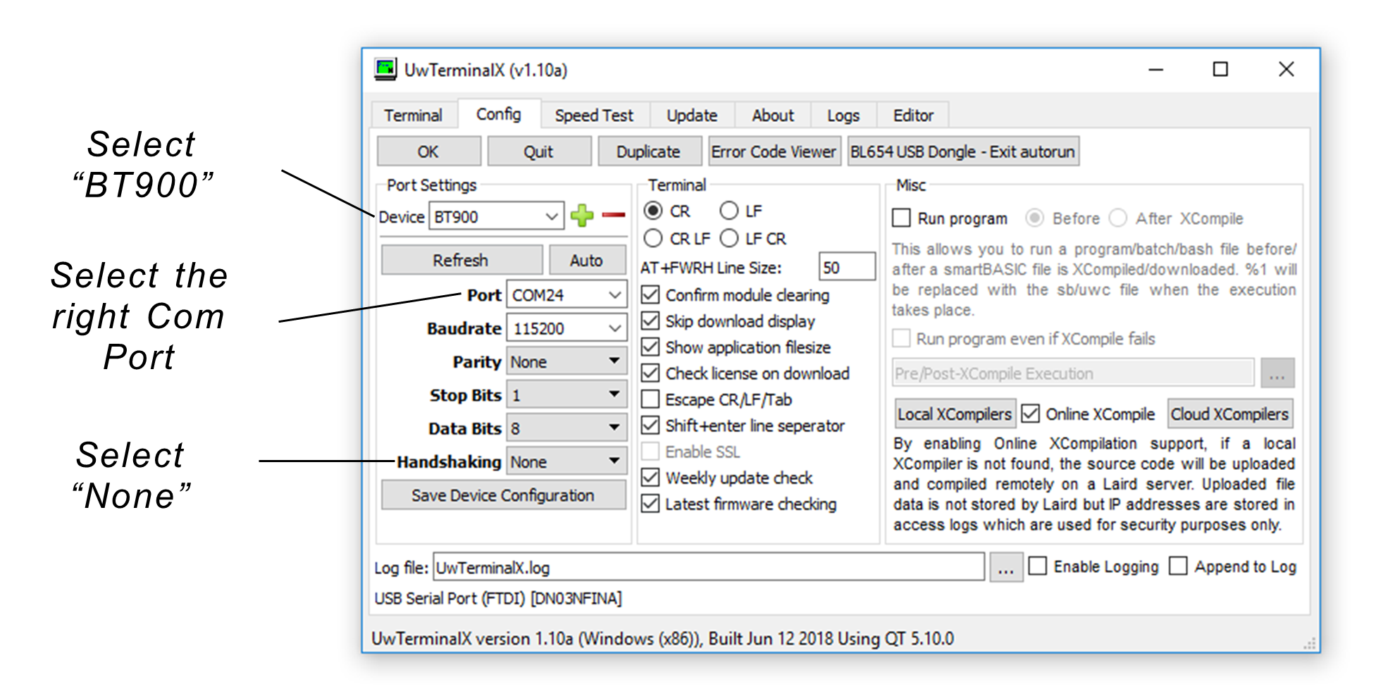 Settings in UwTerminalIX