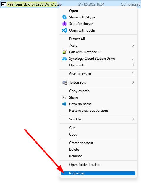 Open Properties from right click menu